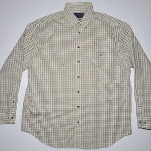 Roundtree And Yorke Mens Brown and Beige Long Sleeve Checkered Shirt Size Large